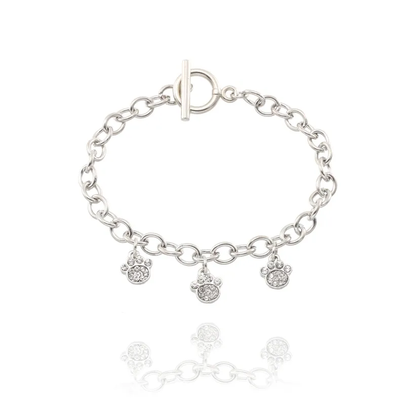 

Fashion Simple New Pet Dog Paw Print Silver Rhinestone Pendant Temperament Girl Bracelet Jewelry Gift Selection Direct Sales