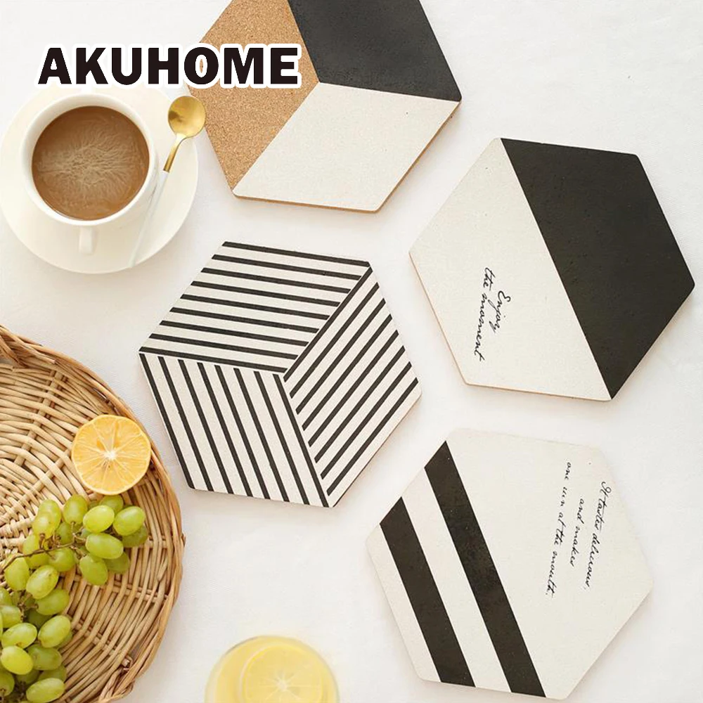 

4 PCS Pot Pad Mug Cork Mat Heat Resistant Hot Pot Hexagon Cork Mug Round Bowl Pad Coaster Cushion 8 Color Available AKUHOME