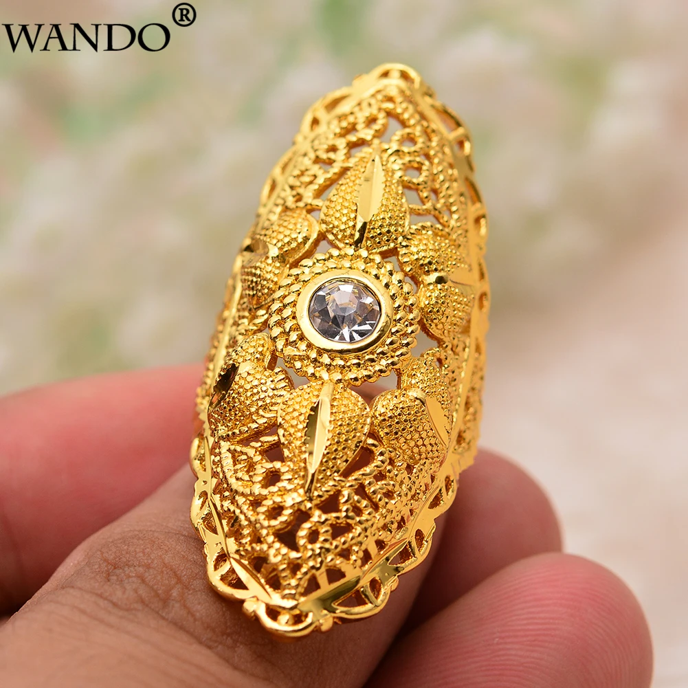 

Wando Ethiopian Big Rings white stone Gold Color for Women Trendy African Arab Ring Middle East Jewelry Charm Party Wedding Gift