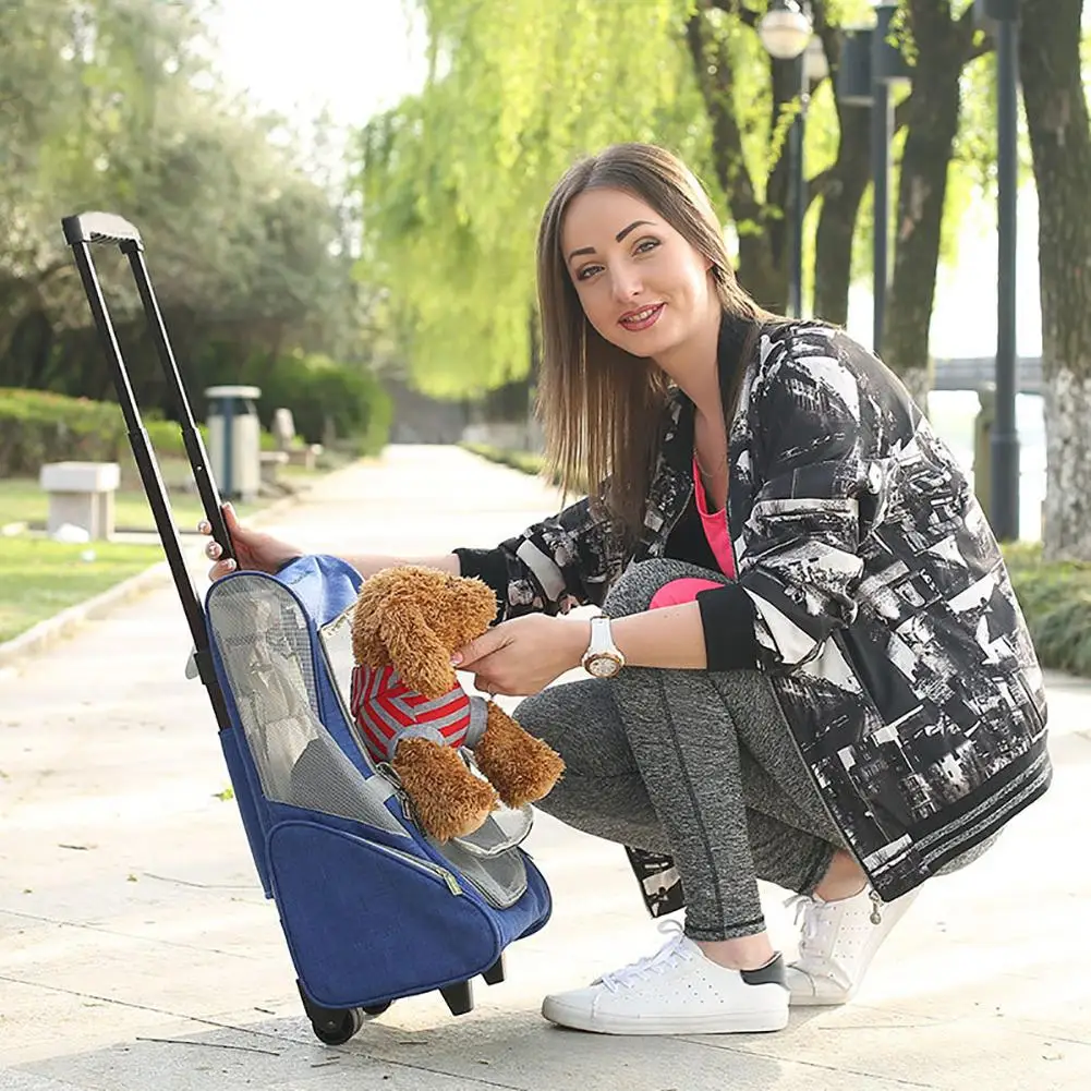 Многофункциональная прогулочная коляска для животных с дышащей сеткой, переносная тележка для животных со съемным шкивом для улицы со стандартами воздушной доставки