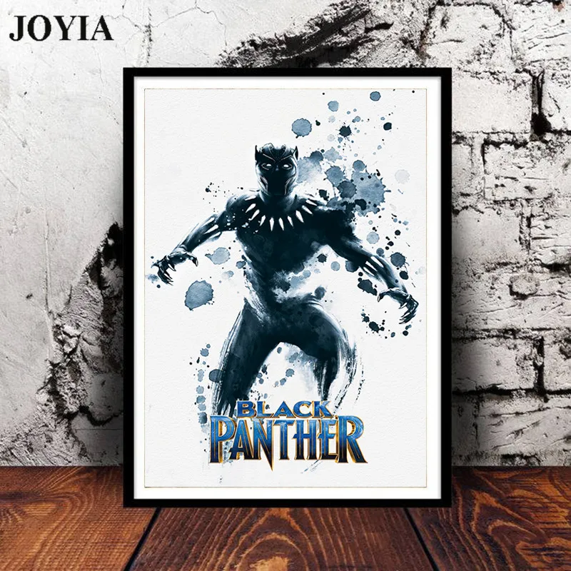 Black Panther Movie Poster Abstract Marvel Super Hero Watercolor Canvas Wall Art Picture Home