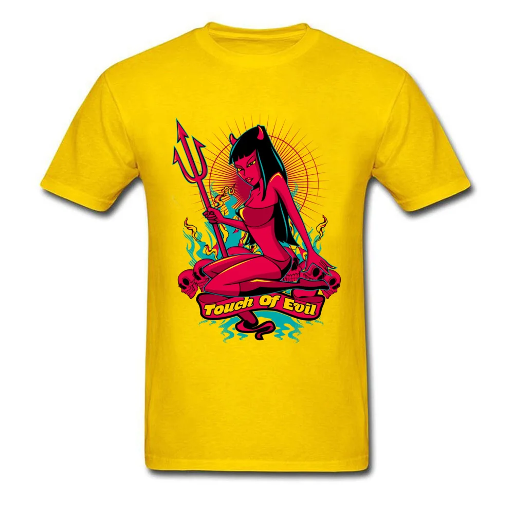 Personalized T-Shirt Gift Short Sleeve Rife Round Collar All Cotton Tops Shirts Casual Tee-Shirts for Boys VALENTINE DAY Devil Pin Up Girl Touch of evil yellow