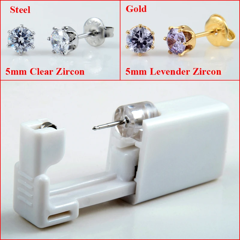 Disposable Ear Stud Piercing Gun Kit Build In Surgical Steel CZ Birthstone Crown Earring