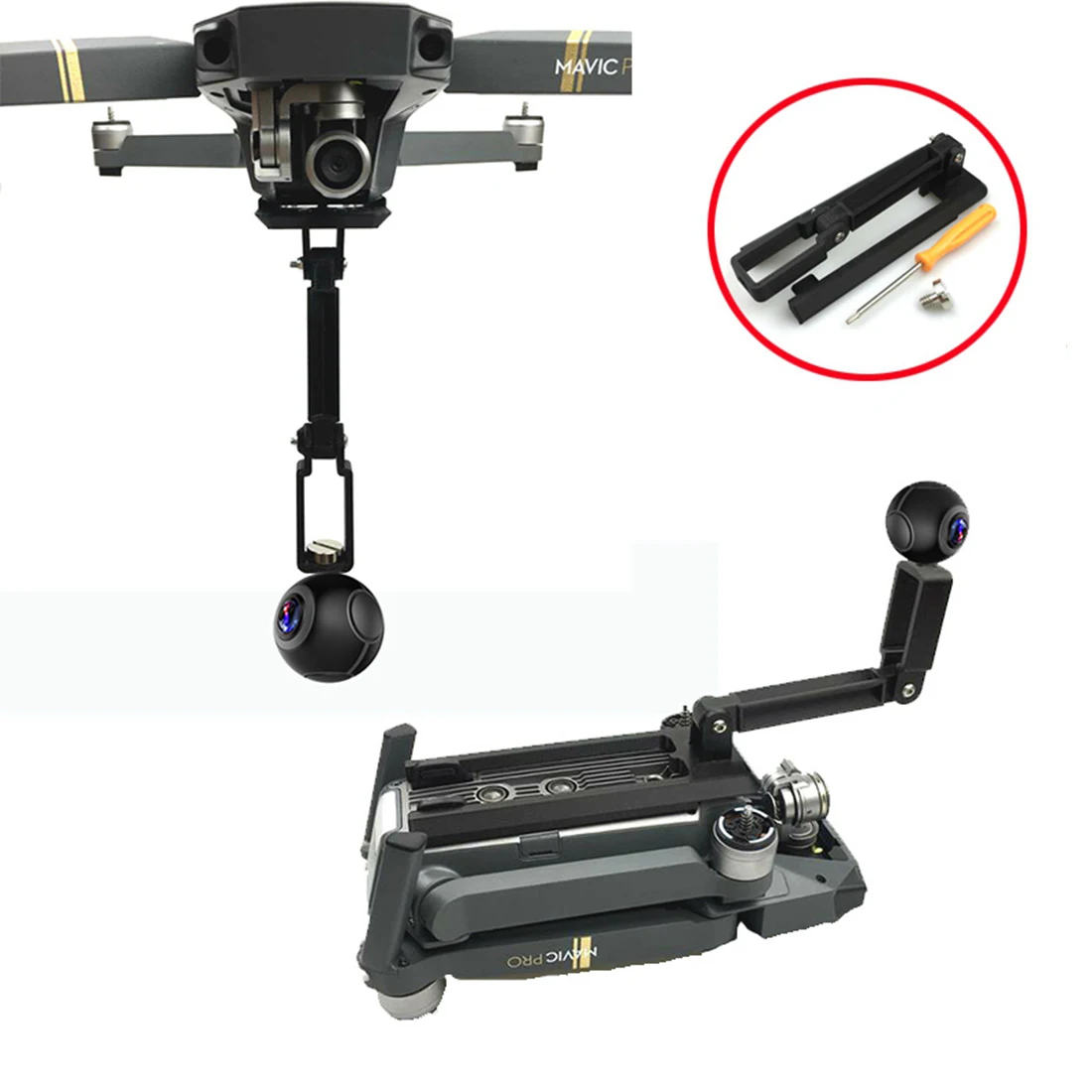 

HOBBYINRC For Gopro Hero 5 4 3 Action Sports Camera 360 Degree Mount Bracket Holder Tripod support 1/4 Base for DJI Mavic Pro