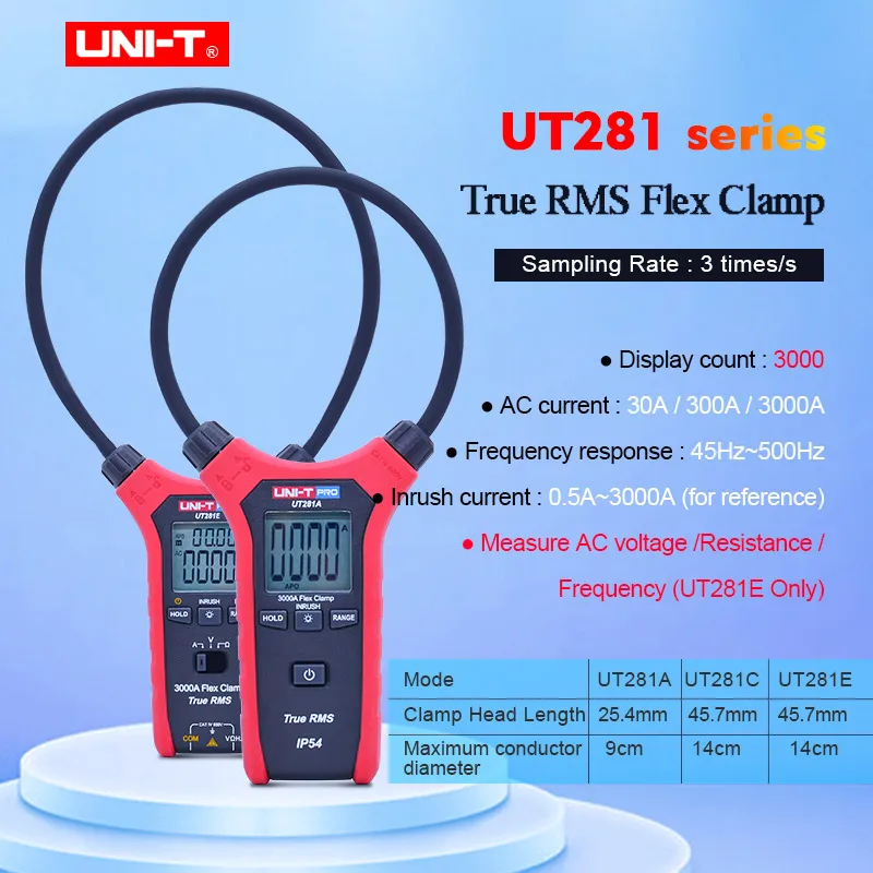 UNI-T UT281A/UT281C/UT281E True RMS Smart AC 3000A гибкий клещи мультиметр Амперметр с подсветкой dsplay