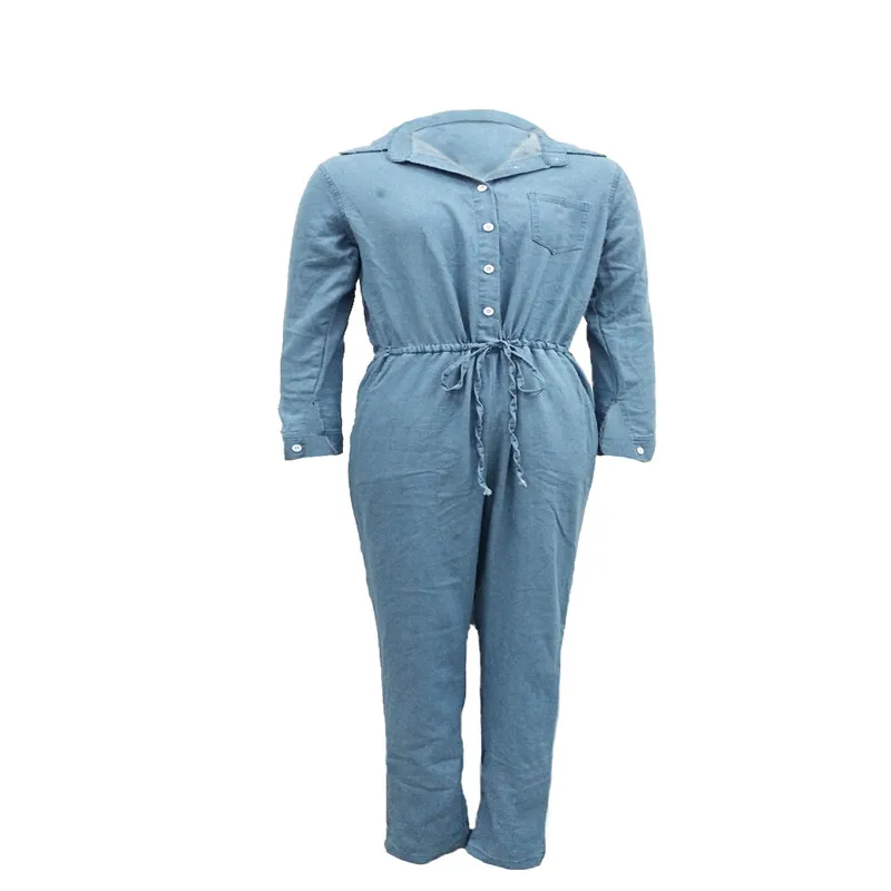2018 Autumn Denim Jumpsuit Bind Rompers Fashion Women Long Sleeves Jumpsuits Sexy Slim Overalls Plus Size S~3XL (3)