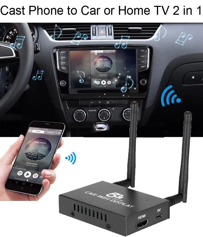 

1080P 5G Car WiFi Display Dongle Receiver Airplay Miracast DLNA CVBS HDMI Screen Mirroring Box Smart Phone to TV HDTV Projector