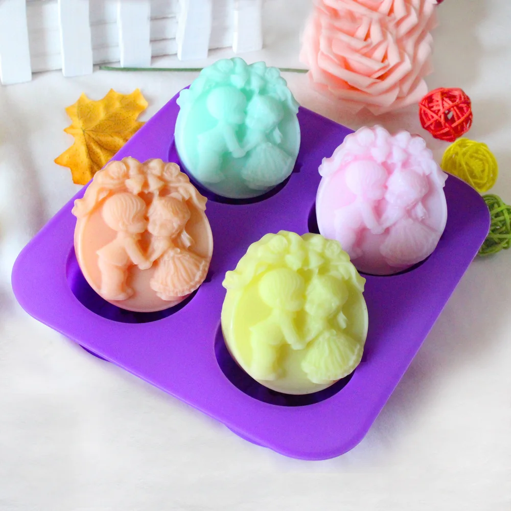 

Handmade silicone Soap mold round 3d angel Love Boy Girl Molds for soap making DIY Wedding Gift Mould