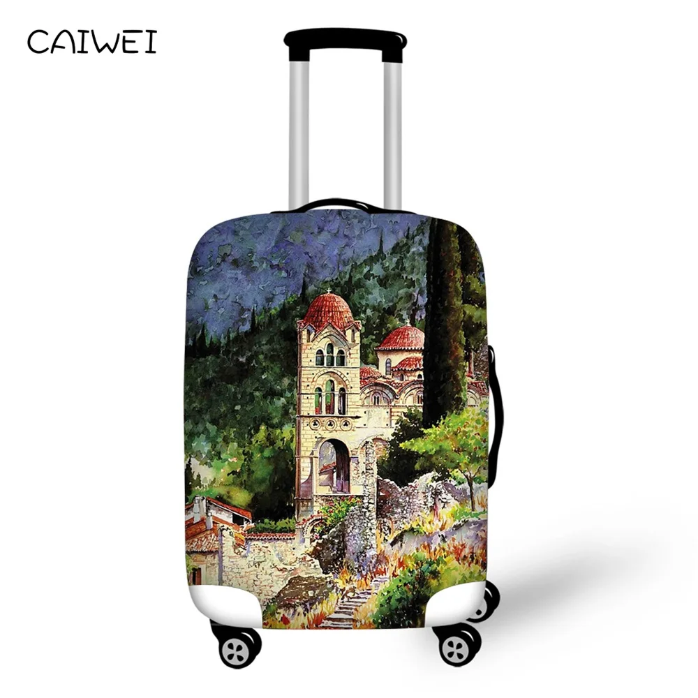 Защитный чехол для багажа с изображением пейзажа для 18-30 дюймов, эластичный чехол для костюма, чехол для путешествий на колесиках, пылезащитный дождевик, аксессуары, поставка - Цвет: C0688