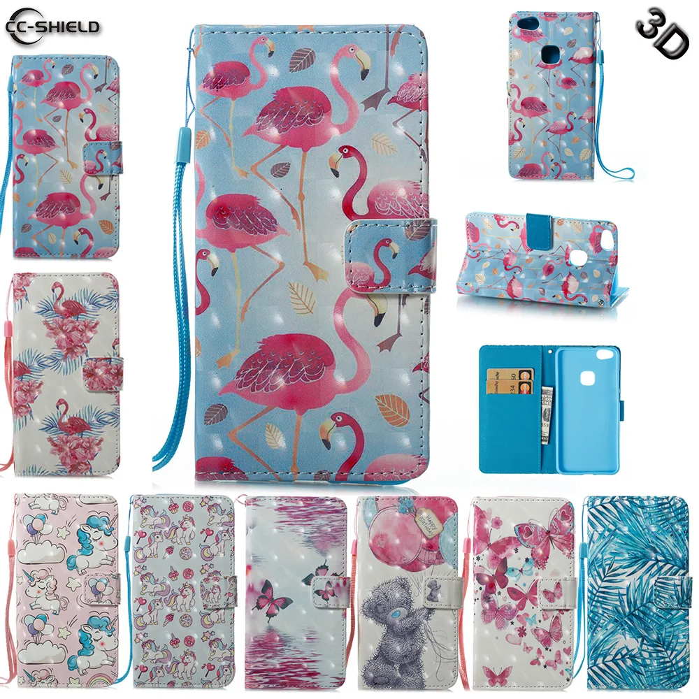 

Case for Huawei P10 Lite P10Lite WAS LX1 Flamingo Unicorn Flip Leather Wallet Cover Phone Case WAS-LX1 WAS-L22J WAS-L03T Capa