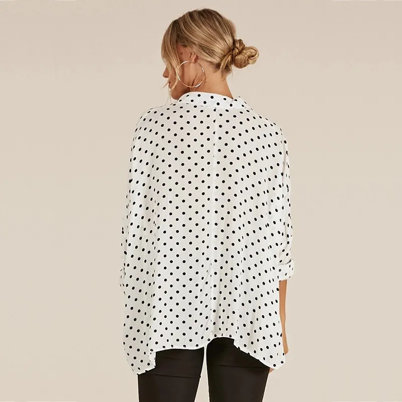 yinlinhe White Polka Dot Blouse Women Long Sleeve Button Casual Loose Summer Shirts Irregular Elegant Ladies Clothes  1