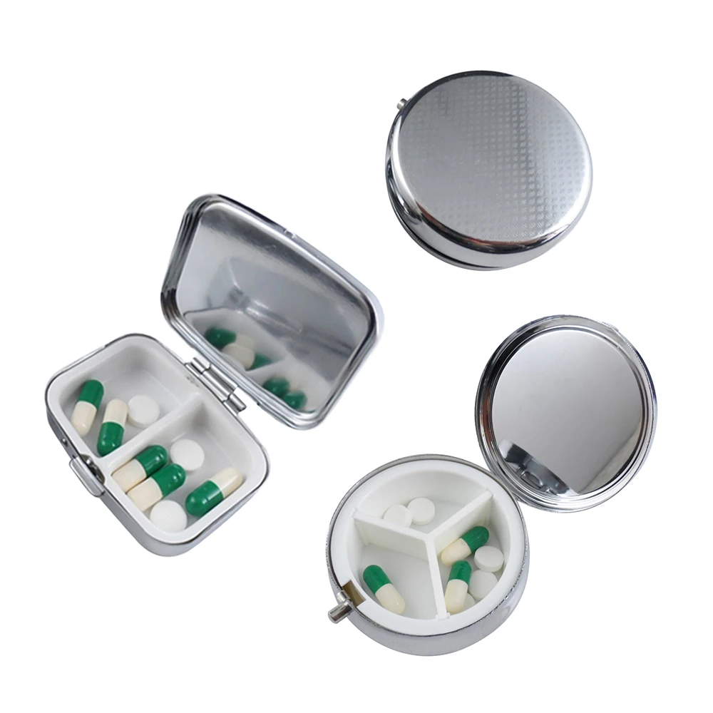 

DIDIHOU Portable Durable Metal Round Medicine Organizer Holder Container Tablet Pill Box Case 3 Cell Metal Round Medicine Cases