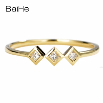 

BAIHE Solid 14K Yellow Gold 0.09CT H/SI Round Natural Diamonds Wedding Women Trendy Fine Jewelry Gift Beautiful diamond Ring