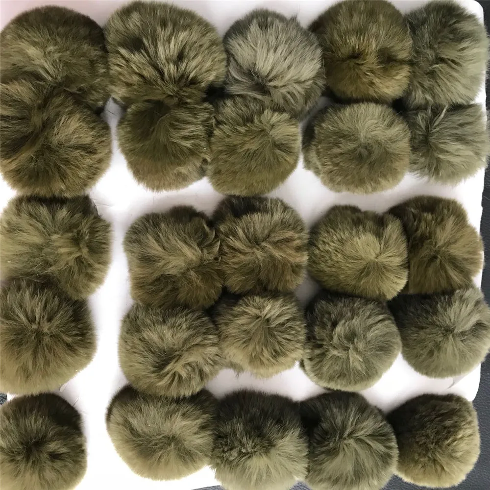 

Magicfur - 6cm Real Rex Rabbit Fur Pom Pom Ball Army Green Color DIY Keychain Hat Beanie Shoes Accessories
