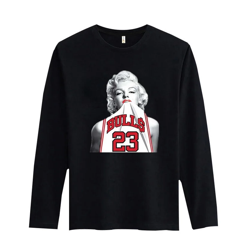 

New Marilyn Monroe T-shirt men Black cotton long sleeve T shirt men Fashion Marilyn Monroe White Men T shirt tops 3XL
