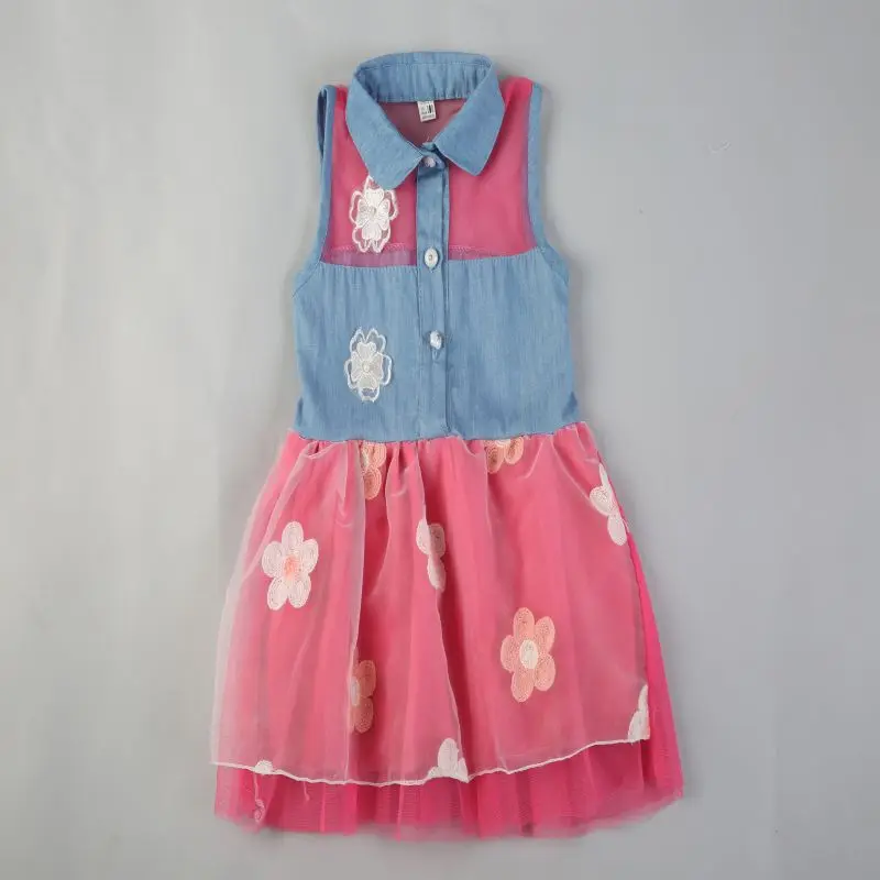Модное джинсовое платье для маленьких девочек рубашка без рукавов фатиновые платья-пачки принцессы для детей 2-7 лет, новинка - Цвет: Rose