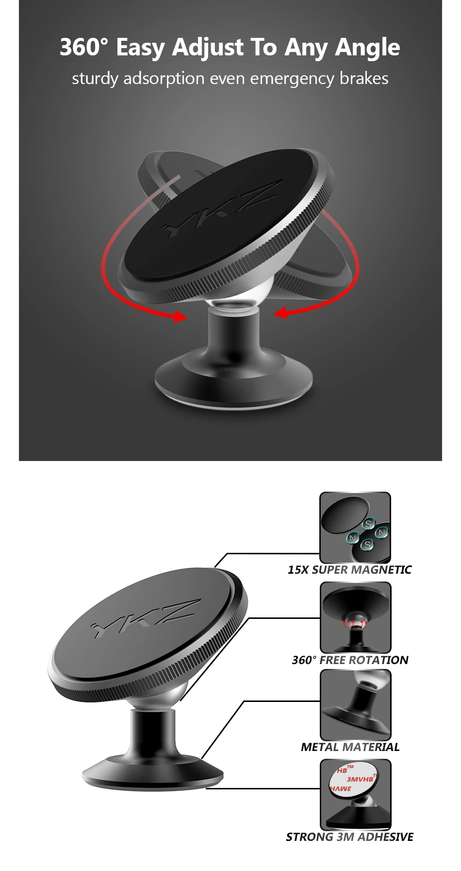YKZ Car Phone Holder Dashboard Magnetic 360 Degree Universal Air Vent Mount Phone Stand Holder for iPhone Samsung Xiaomi   (7)