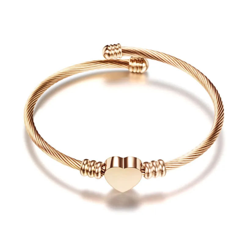 

Join.Y Stainless Steel Bracelets Bangles For Women Love Bracelet Bangle Heart Champagne Gold Jewelry Symbol High Quality Femme