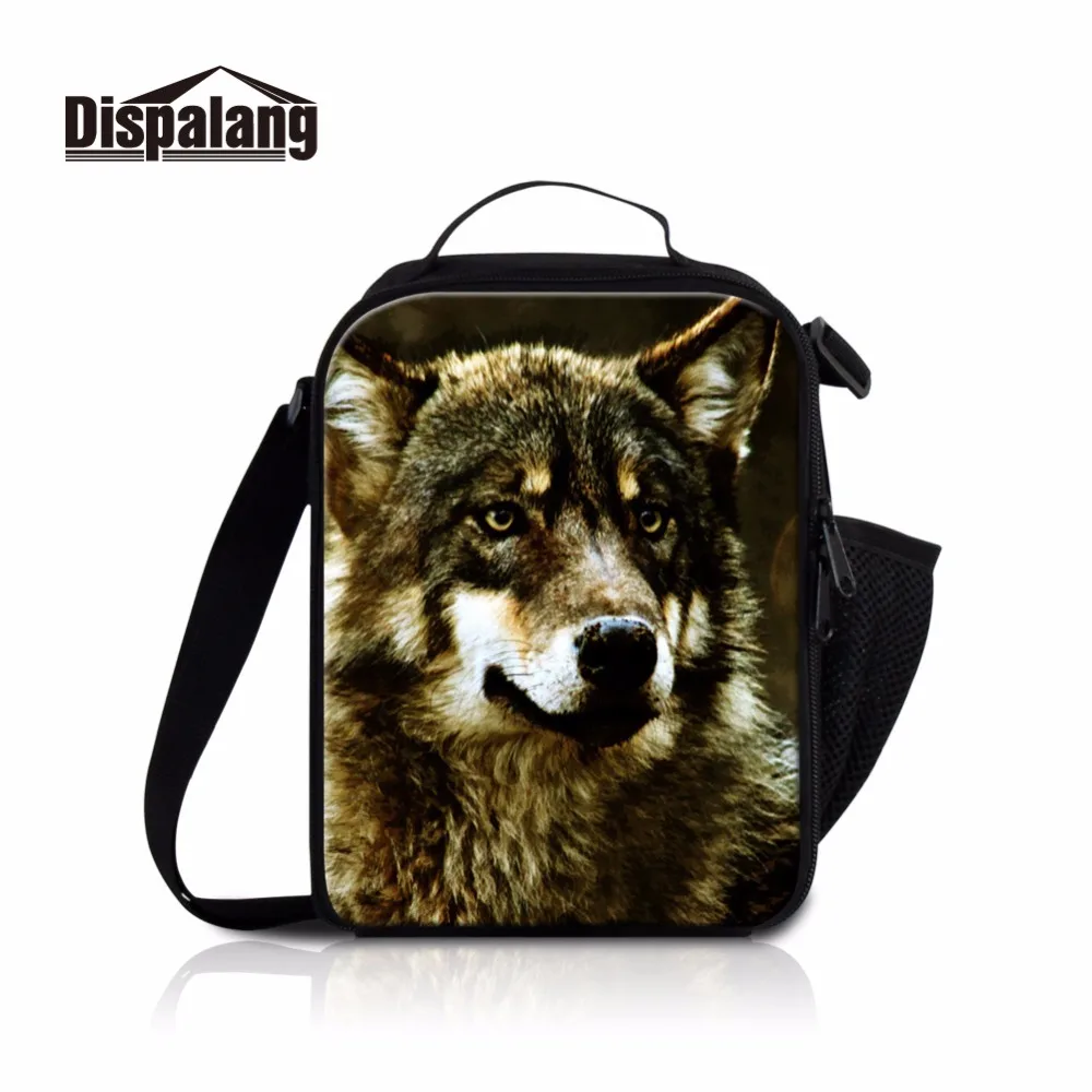 Dispalang personality wolf printed boys lunch cooler bag food thermal bag for primary students men office work meal packbag boys-lunch-bag
