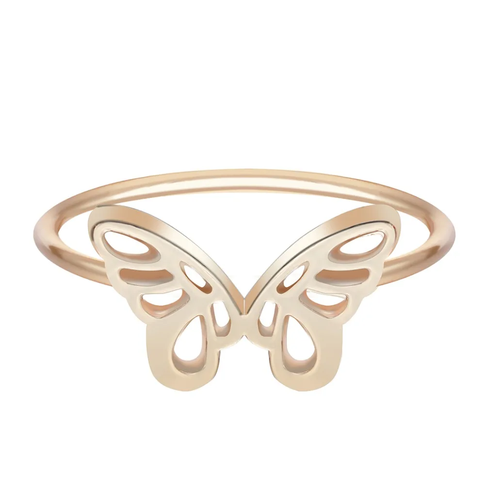 QIAMNI/золотистого цвета, украшенное цветами, стекируемое кольцо на палец, свадебные женские коктейльные кольца на полый носок с геометрическим узором, вечерние ювелирные изделия, Bague Femme - Цвет основного камня: Butterfly
