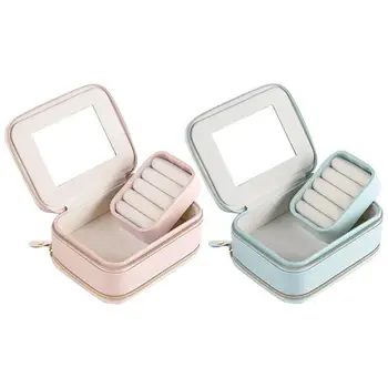 

Large Capacity 2 Layers Solid Color Portable Square Stud Hook Earrings Storage Display Case PU Leather Bracelet Jewelry Box