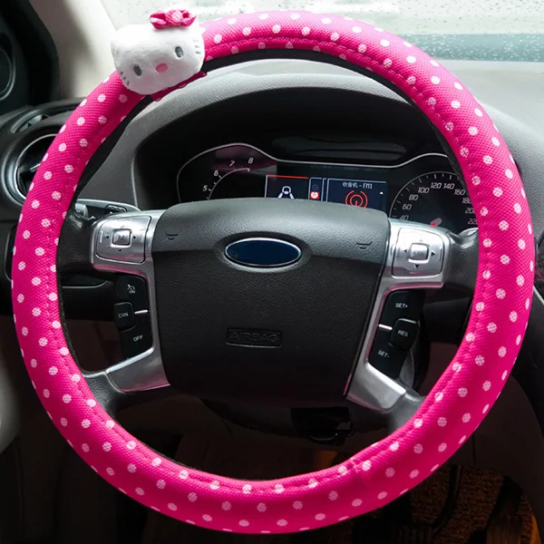 Автомобильные аксессуары мультфильм розовый hello kitty чехол на руль из натурального каучука здоровый дышащий Универсальный 38 см для женщин девочек - Название цвета: Rose