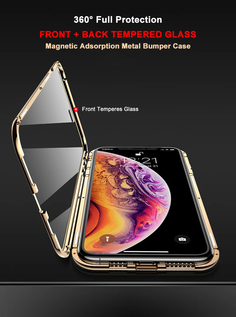 Металлический магнитный чехол TRENDEX для iPhone XR XS MAX X 8 Plus 7 6S+ 360 градусов двухсторонний закаленный стеклянный магнит чехол для задней крышки