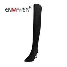 ENMAYER Woman Over The Knee High boots Women Shoes Winter Shoes Thigh high booty Big size 32-43 Leather Fashion Boots Zip CR1674 jyrhenium 2018 new arrival big size 34 43 slim boots sexy over the knee high women fashion winter thigh high boots shoes woman