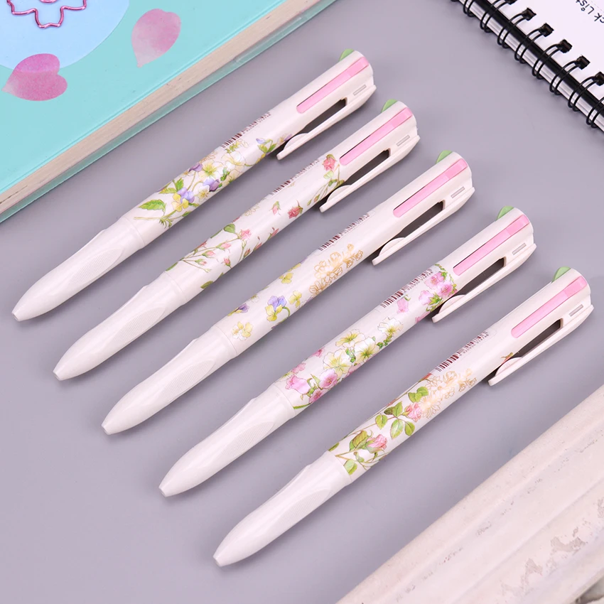 

1PC 4 Colours Colored Ink Ballpoint Pen Refill 0.5 mm Floral Kawaii Small Fresh Press Pen Office School Stationery Supplies
