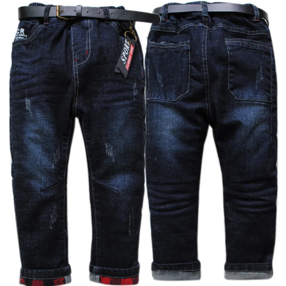 4092 kids think trousers boys pants winter warm boy jeans elastic waist
