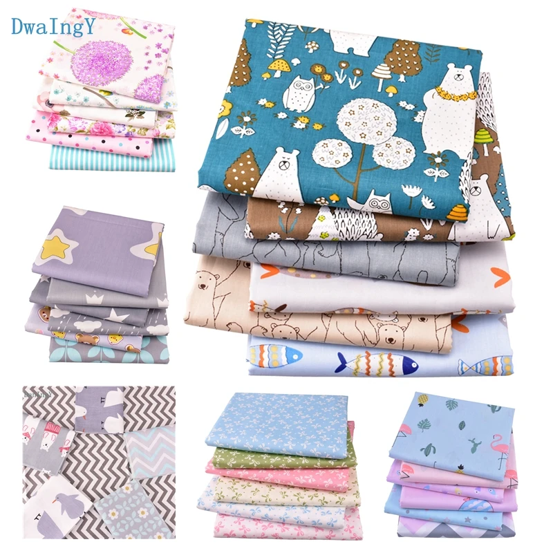 

DwaIngY 6pcs/lot Printed Twill Cotton Fabric For Patchwork Cloth DIY & Sewing Quilting Fat Quarters Material Baby Doll 40x50cm