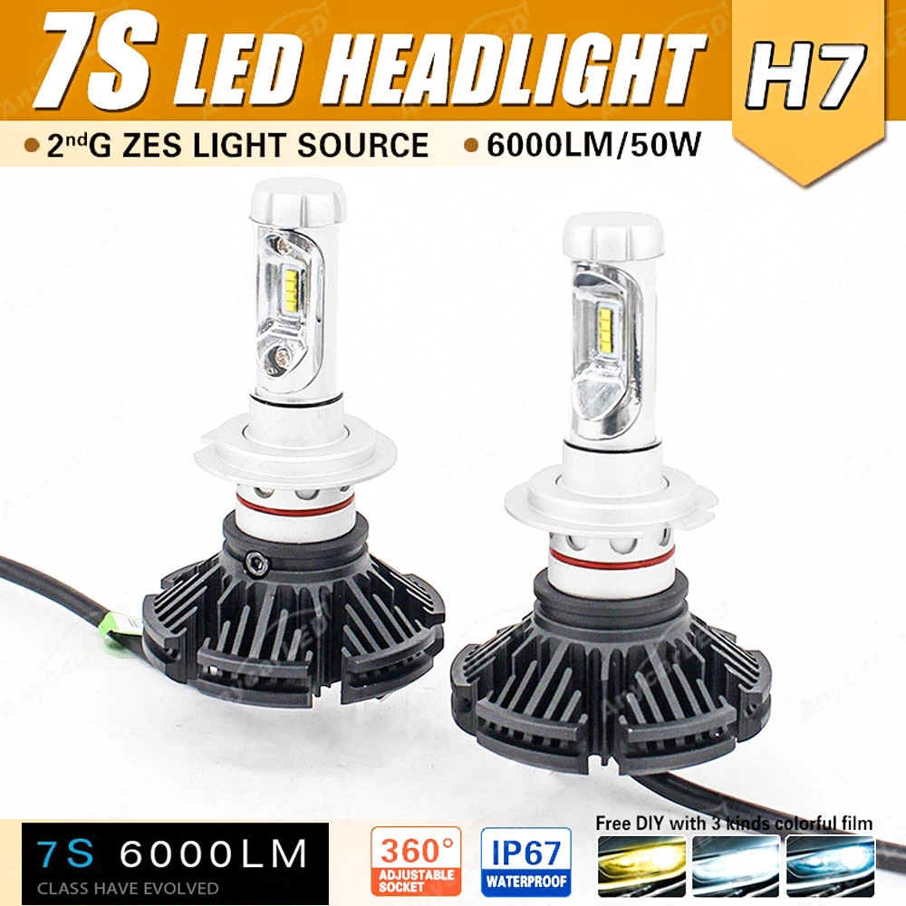 

1 Set H7 7S LED Headlight Kit 50W 6000LM LUMILED LUXEON ZES 2nd Chips Fanless All-in-one External Driver DIY Retrofit 3K 6.5K 8K
