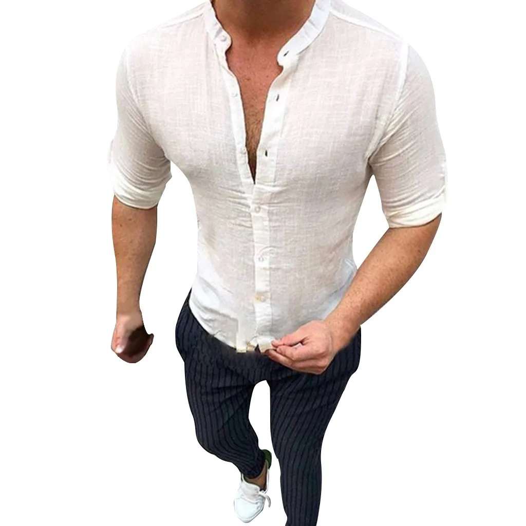 Мужская рубашка Camisa Летняя мужская блузка с длинными рукавами Топ стиль Удобный Чистый хлопок и Льняная мужская рубашка Camisa masculina