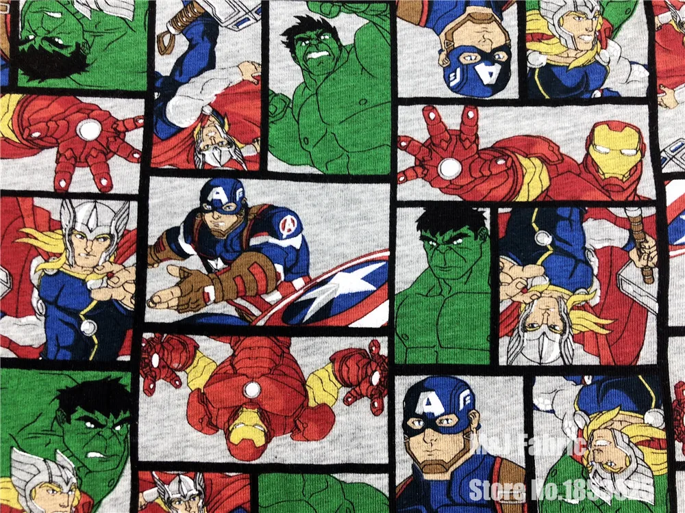

170*50cm the Avengers Hulk iron Man Captain America Elasticity knit cotton fabric For Sewing Patchwork boy child Cloth skirt