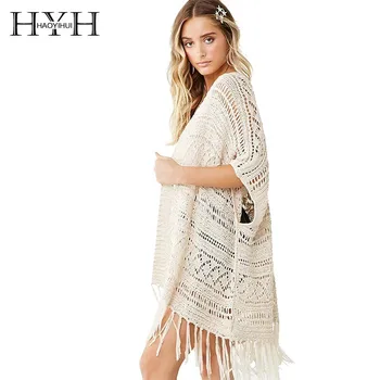 

HYH Haoyi hui New Knit Hollow Out Open Stitch Breaf Tops 2019 Spring Summer Fashion Solid Tassel Symmetrical Loose Women Coat