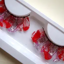 Ресницы Ls01 с красным кружевом розовый макияж в бальном стиле; Изысканная кружевные накладные ресницы