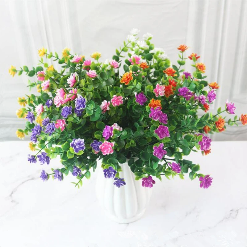 

7 Fork Artificial Eucalyptus Flowers Plastic Artificial Plants Wedding Party DIY Wreath Background Decoration Home Desktop Decor