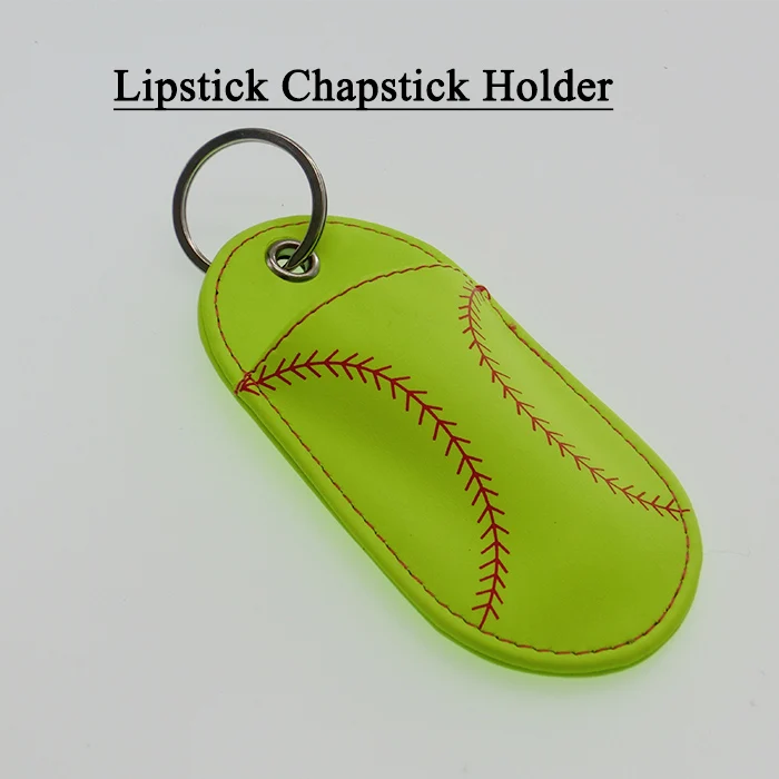 Бейсбол Софтбол Спорт Кожа Бальзамы для губ Мини случае и кольцо для ключей - Цвет: softball