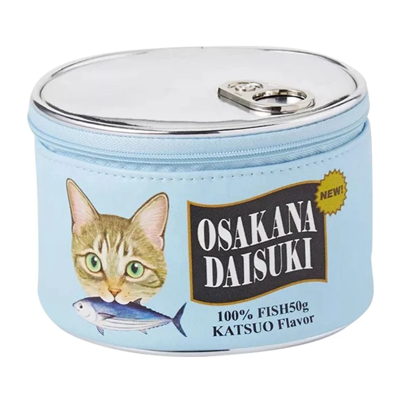 

Large Canned Fish Modeling Cat Pattern Bag Cosmetic Storage Bag Creative Cylinder Bags Toiletry Organizer Makeup Kit Bag
