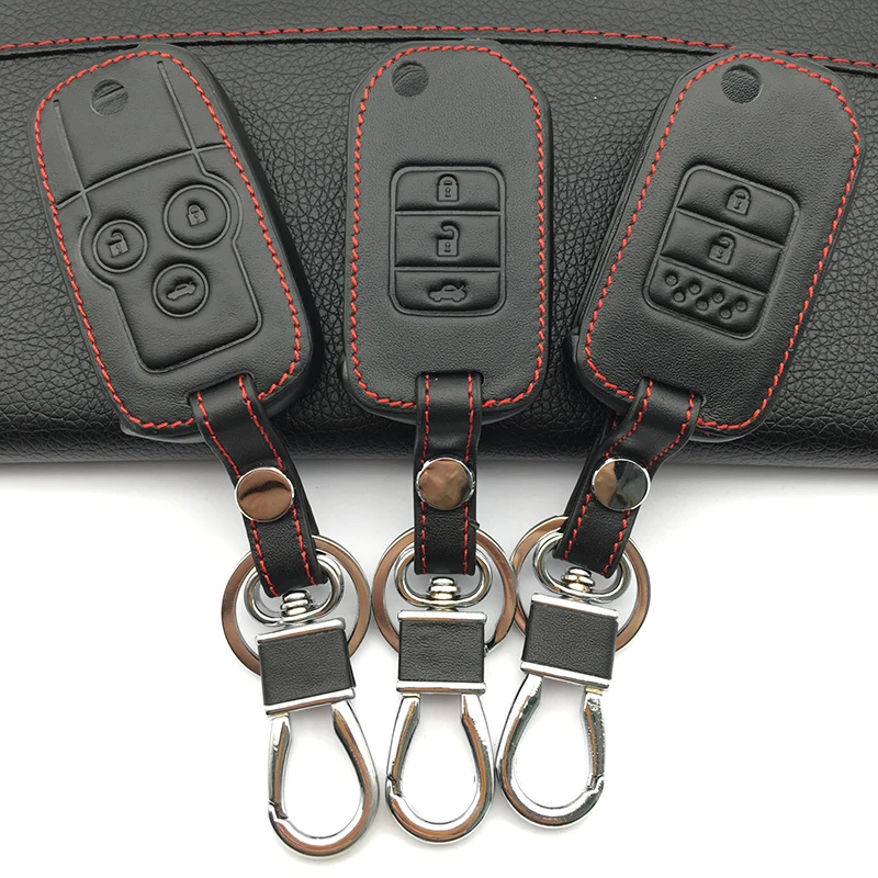Praise Top layer leather Key Case for Car Key Chain For Honda Accord City Civic Crv Element Fit Hrv Odyssey Crider Jed 3 buttons Praise Top layer leather Key Case for Car Key Chain For Honda Accord City Civic Crv Element Fit Hrv Odyssey Crider Jed 3 buttons