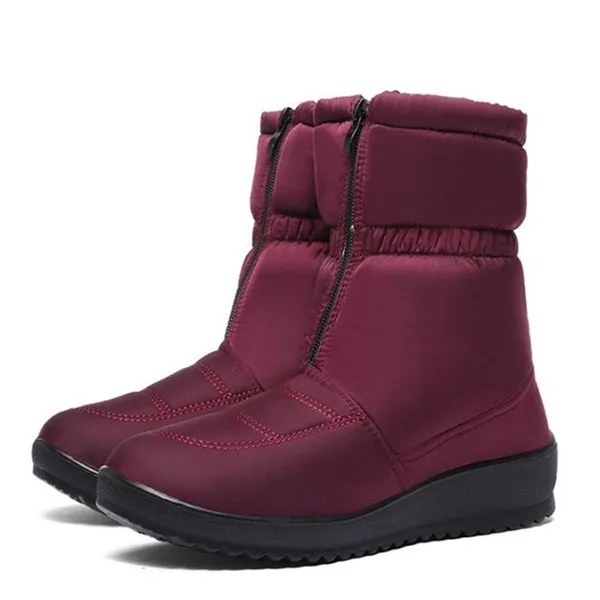 Новинка; теплые зимние ботинки с хлопковой подкладкой; нескользящая подошва; теплые водонепроницаемые лыжные ботинки на меху; повседневная обувь с плюшевой подкладкой - Цвет: wine red