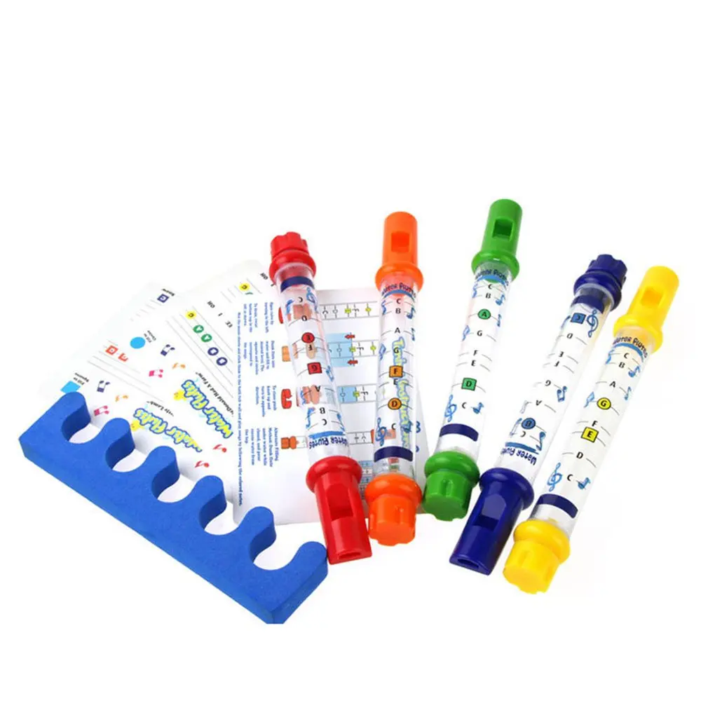 

5Pcs Water Flute Toy Children Bathing Shower Bath Tub Water Flute Whistles Music Bath Toy for Kids Five Colors with Foam holder