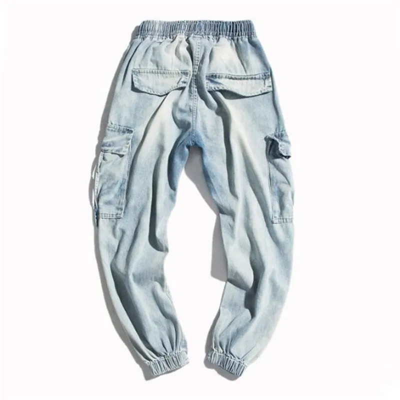 MORUANCLE мужские мешковатые джинсы-карго в стиле хип-хоп с несколькими карманами, Модные шаровары, тактические джинсовые штаны, брюки свободного кроя, вымытые синие