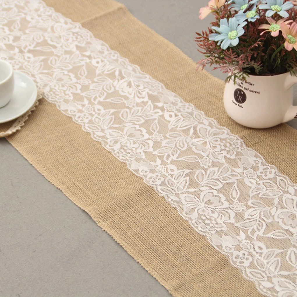 

European-Style Table Cloth Lace Burlap Table Runner for Party Wendding Christmas