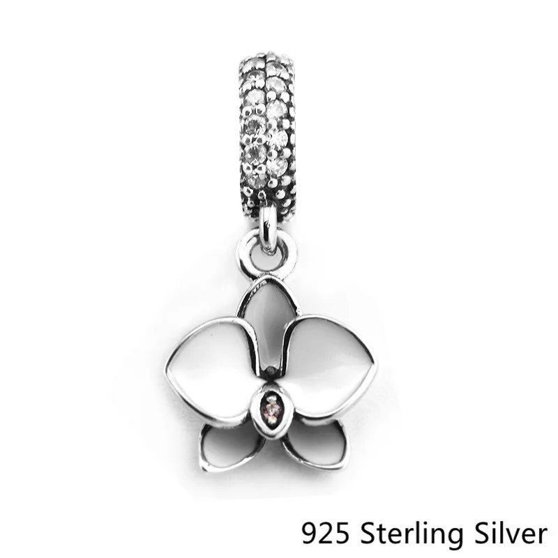 

CKK Orchid, White Enamel Pendant Charms 925 Sterling Silver Beads Original Jewelry Making Fits For Bracelets