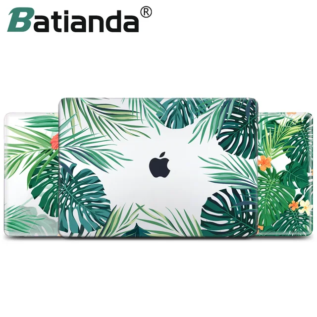 Green Leaves Beautiful Petals Printed Plastic Case Cover for Macbook Air 11 12 13 2018 A1932 Pro 13 15 w/out Retina Touch Bar