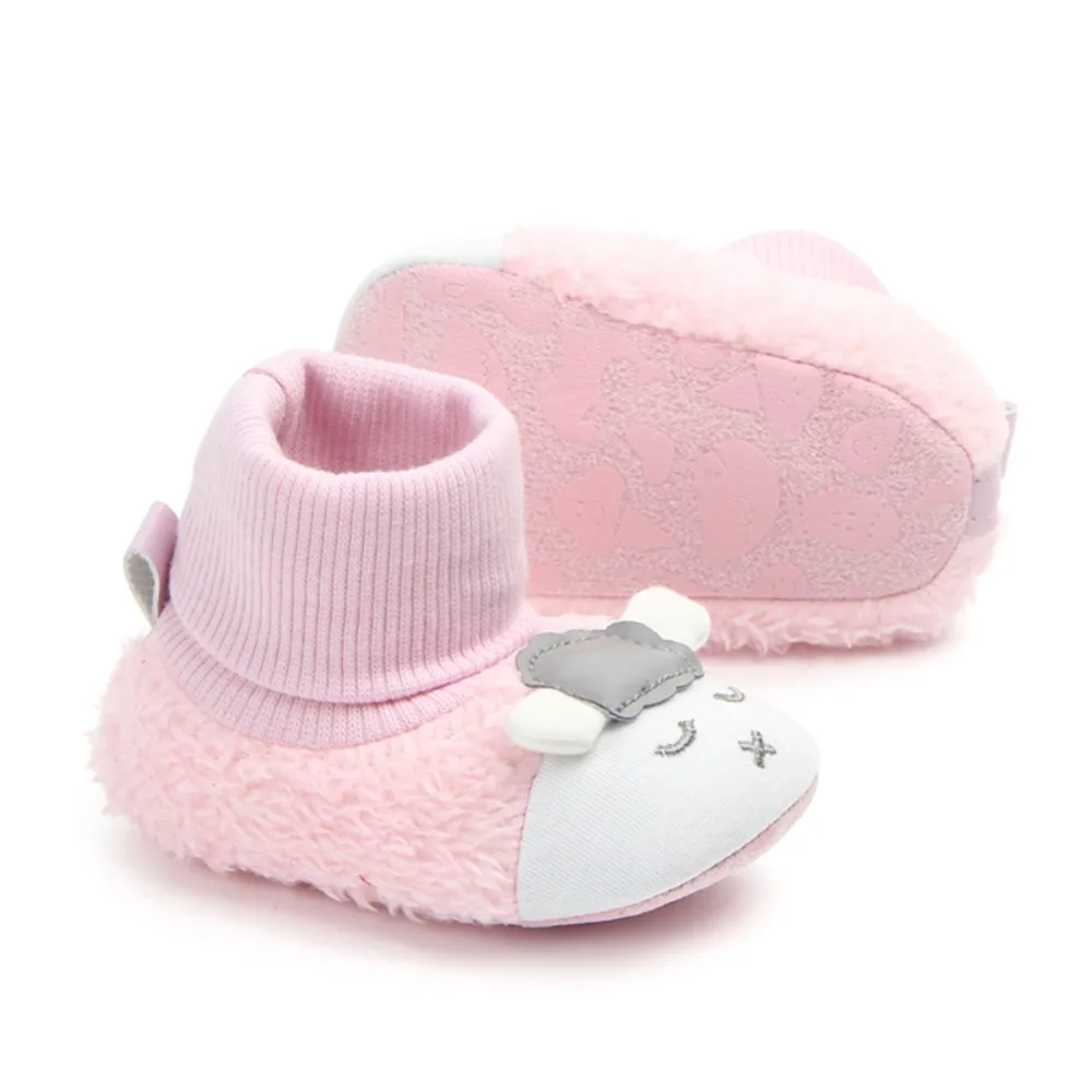 Детские Первые ходунки для мальчиков и девочек; детская мультяшная обувь с мягкой подошвой; нескользящая зимняя обувь для малышей