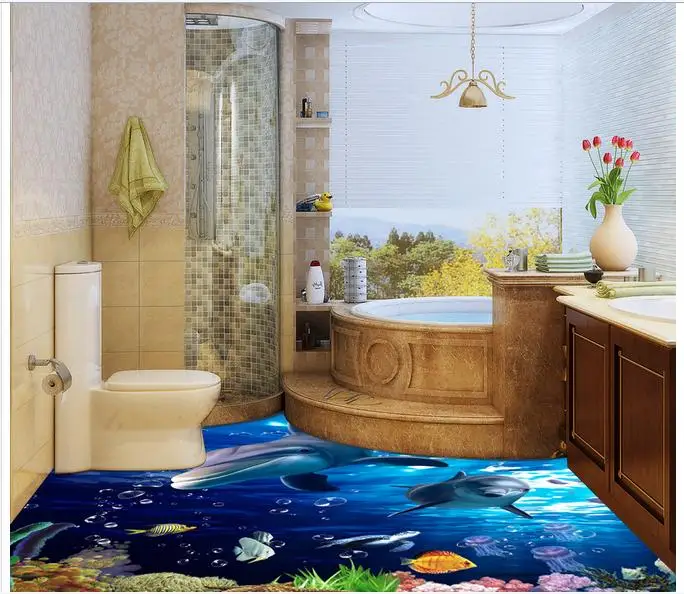 

3d wallpaper Custom 3d floor wallpaper Marine fish world 3 d floor 3d mural PVC wallpaper self-adhesion 3d floor room wallpaer