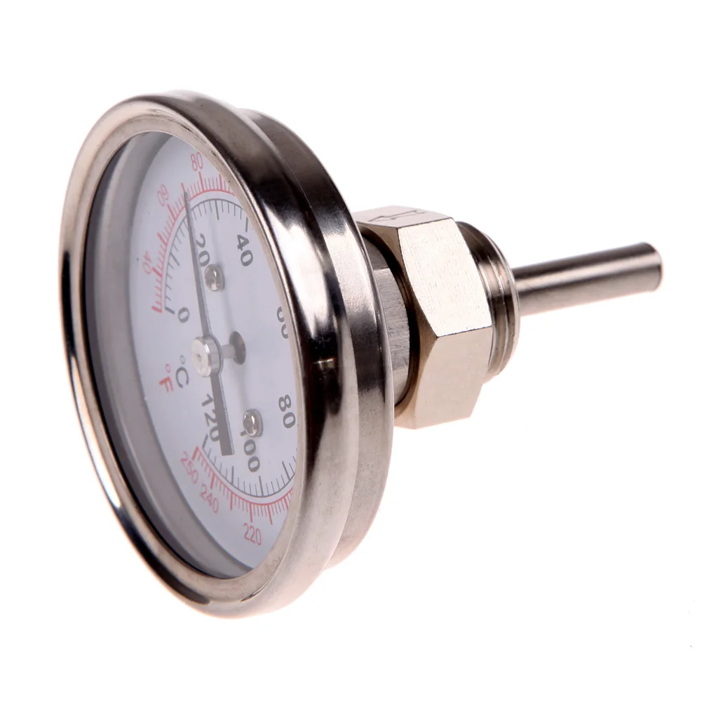 Stainless Steel Analog Thermometer Gauge for Oven Grill BBQ Dual Scale Instant Read Probe Food Cooking