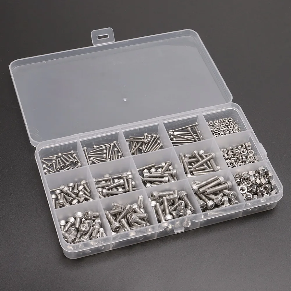

480PCS M2/M3/M4 Stainless Steel Hex Socket Screws Head Cap Screw Nut Kit 1AA300342